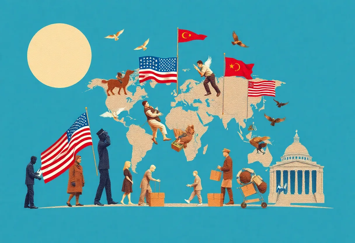 Artistic representation of U.S. foreign aid transition and restructuring.