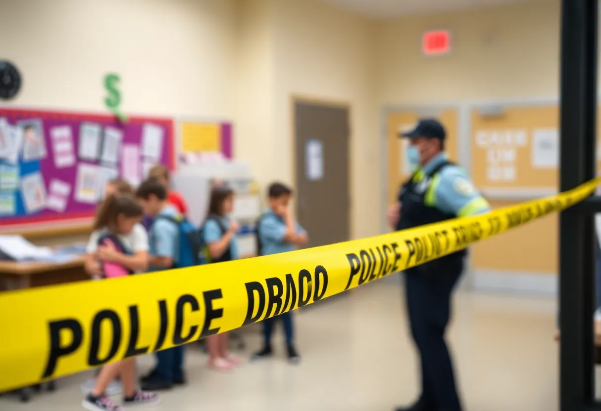 Police presence at a local school with caution tape