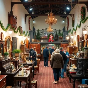 Antique showcase featuring a variety of collectibles and antiques at The Inn at Ole Miss.