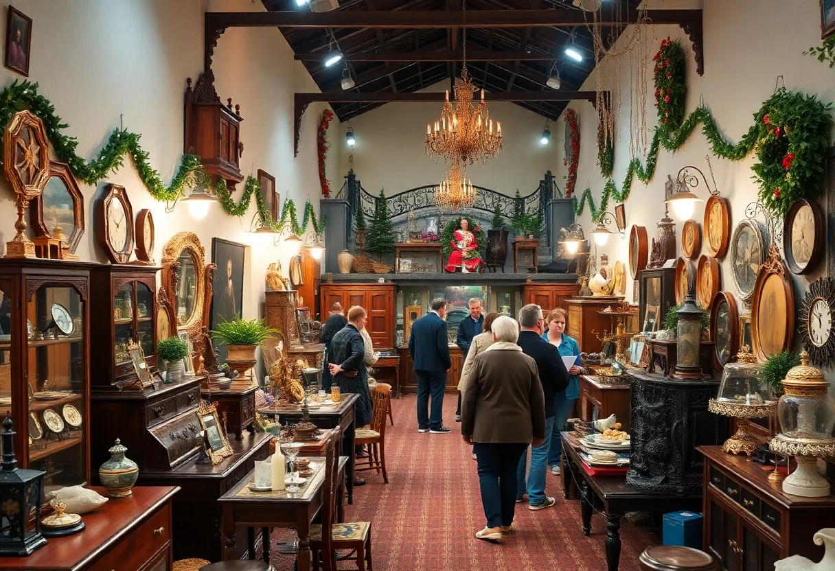 Antique showcase featuring a variety of collectibles and antiques at The Inn at Ole Miss.