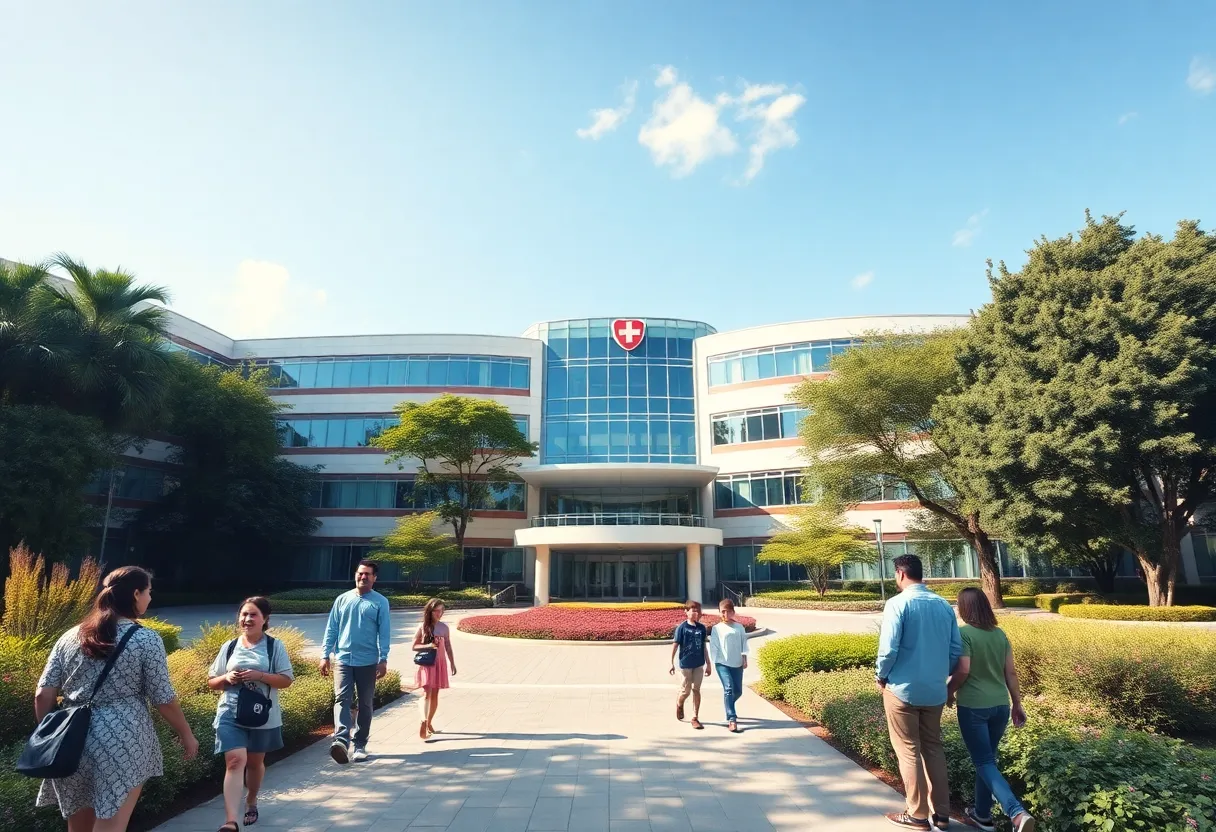 Exterior view of Baptist Memorial Hospital in Oxford, Mississippi surrounded by trees