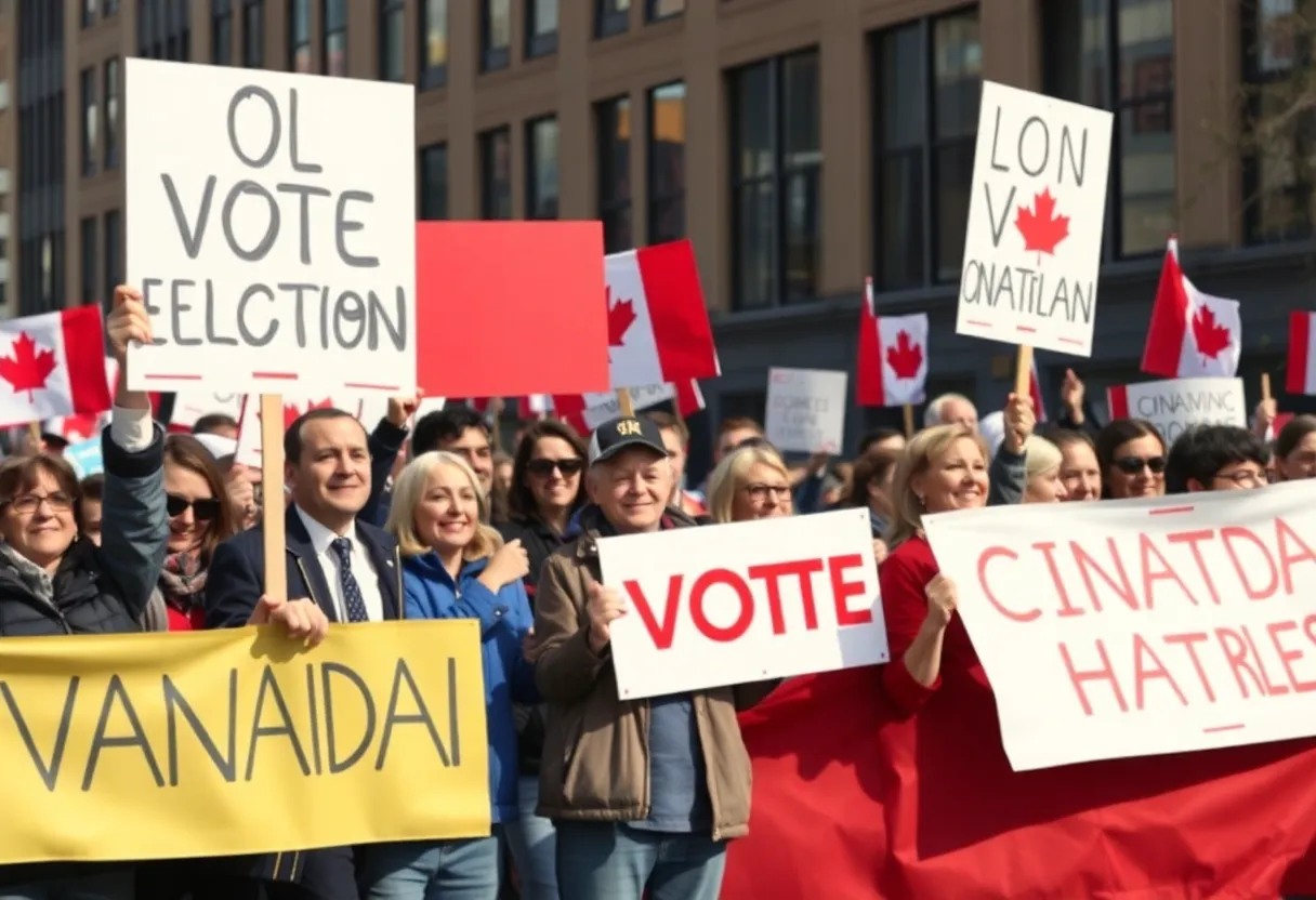 Enthusiastic voters at a political rally in Canada