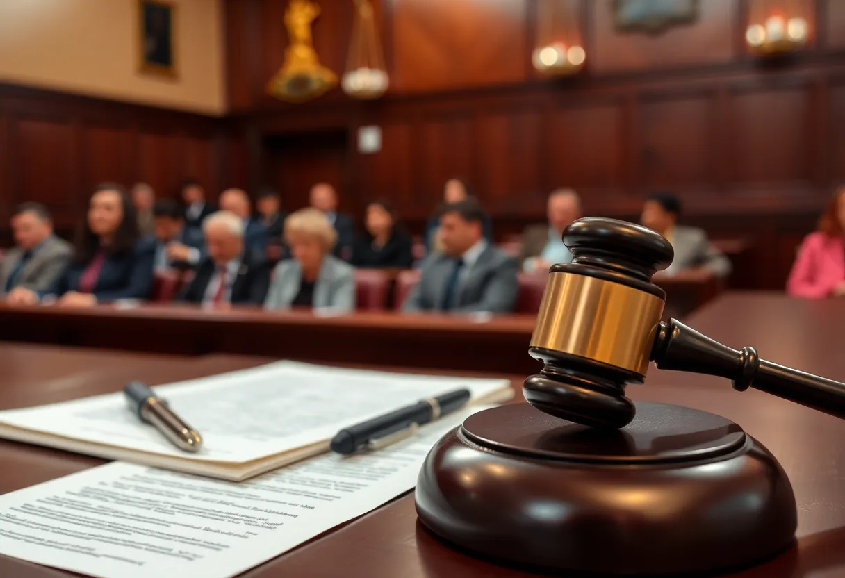 A view of a courtroom during a high-profile libel case