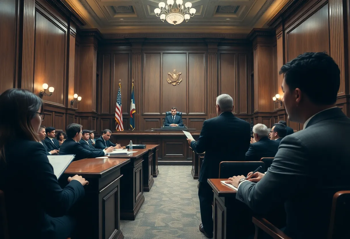 Courtroom scene during trial proceedings