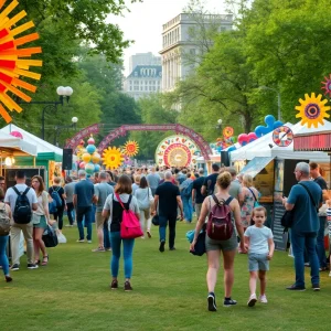 Crowd enjoying the Double Decker Arts Festival in Oxford