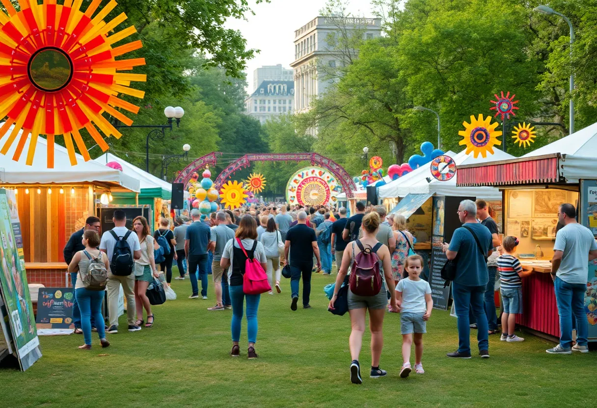 Crowd enjoying the Double Decker Arts Festival in Oxford