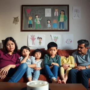 Family expressing emotional distress due to separation from father