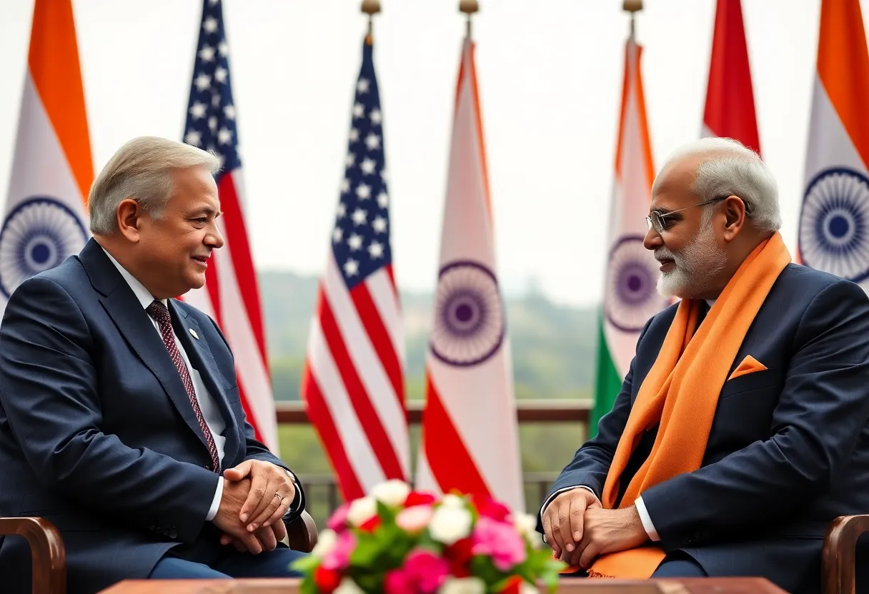 Ceremonial meeting between leaders discussing trade