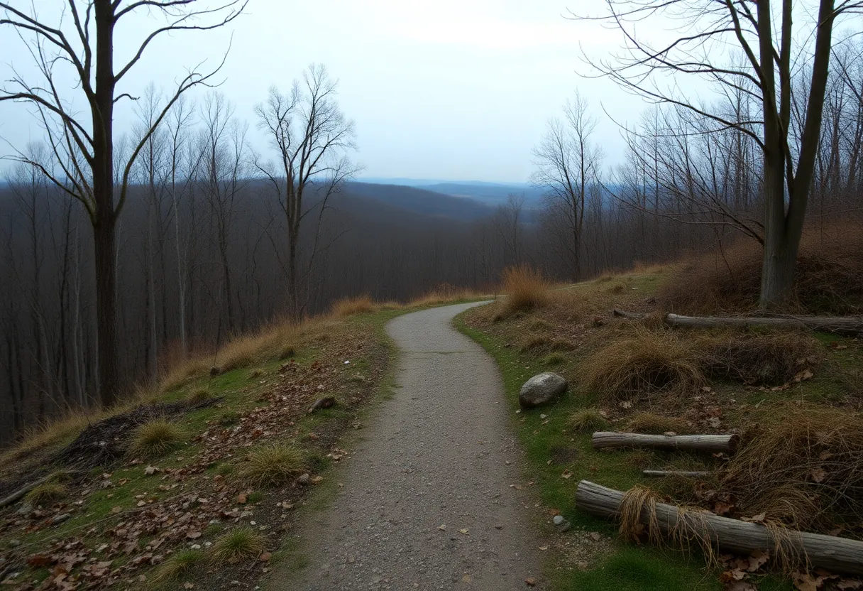 A quiet hiking trail in Maryland symbolizing community loss