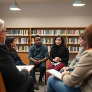 Community members participating in a mental health workshop