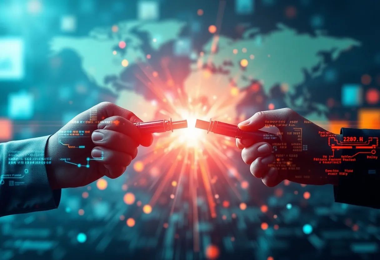 Conceptual image representing the clash between corporate practices and national security concerns.