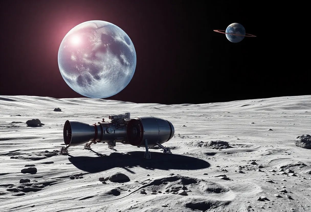 Spacecraft exploring the Moon with Earth in the background