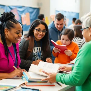 Community members participating in events supporting children's literacy
