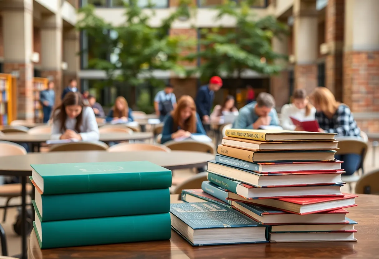 Students at the University of Mississippi studying with textbooks