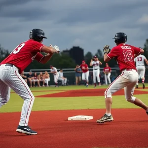 Ole Miss baseball team celebrating their victory over Mississippi State