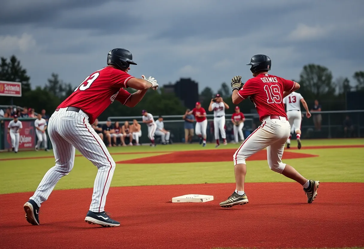 Ole Miss baseball team celebrating their victory over Mississippi State