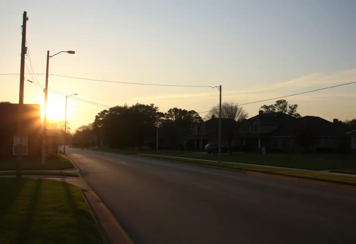 Quiet neighborhood in Oxford with setting sun.
