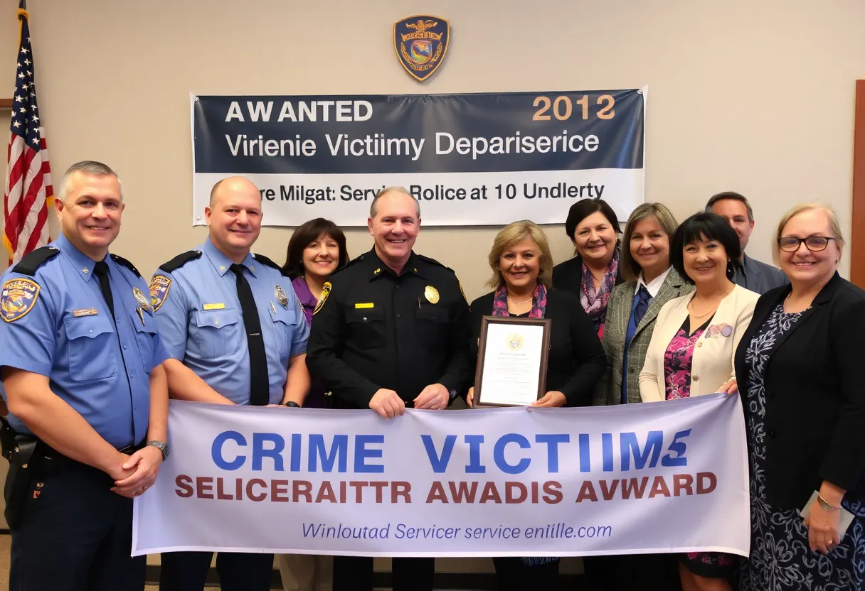 Participants celebrating the Oxford Police Department's award for crime victims support.
