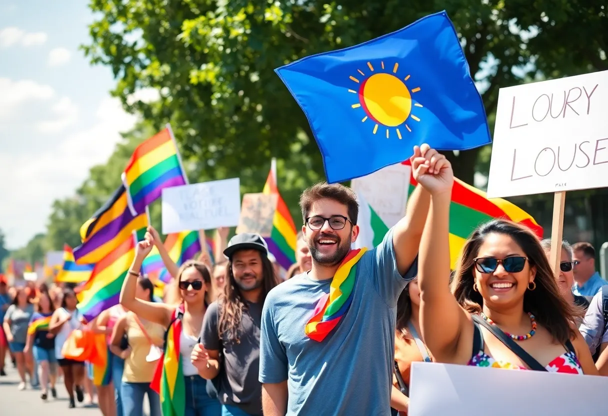 Participants celebrating during the Oxford Pride Parade 2025