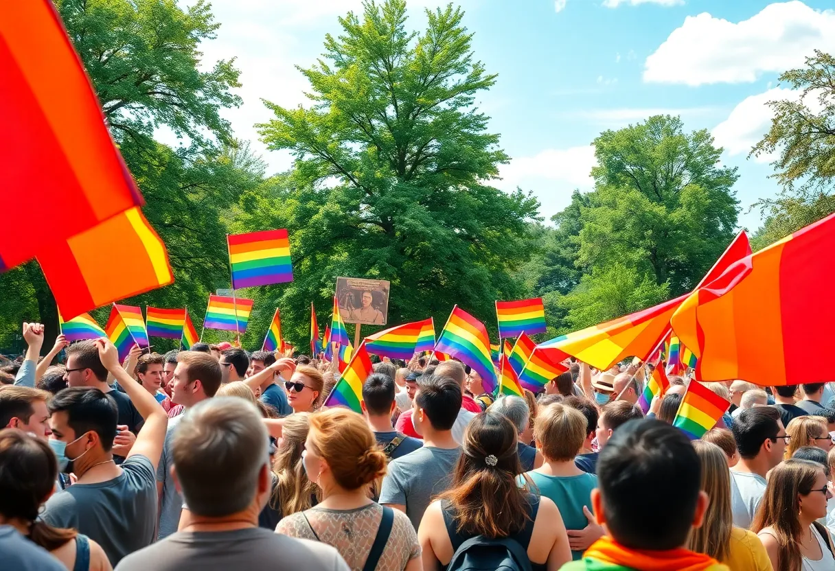 A diverse crowd celebrating Pride week in Oxford, Mississippi