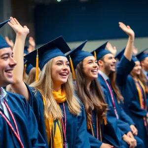 Graduation ceremony at Regents School of Oxford with students in caps and gowns.
