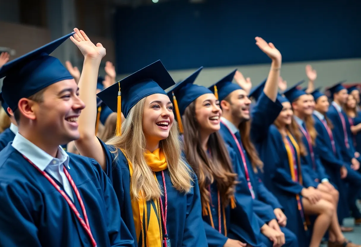 Graduation ceremony at Regents School of Oxford with students in caps and gowns.