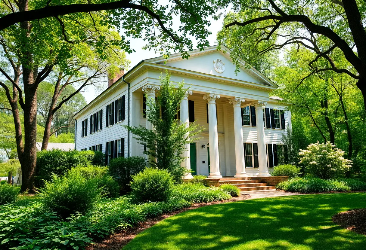 Exterior view of Rowan Oak, the historic home of William Faulkner in Oxford, Mississippi