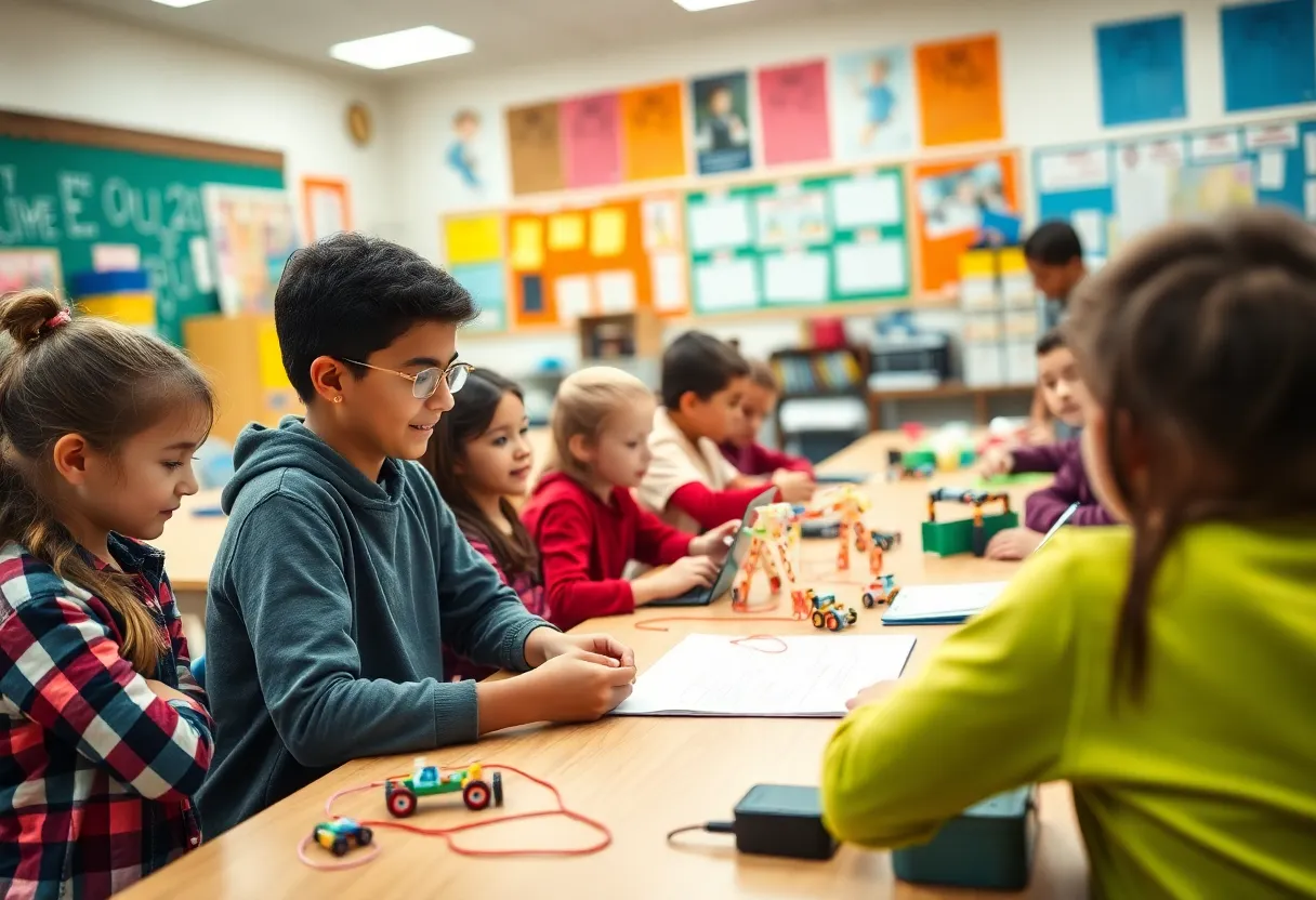Students engaging in STEM activities in the classroom