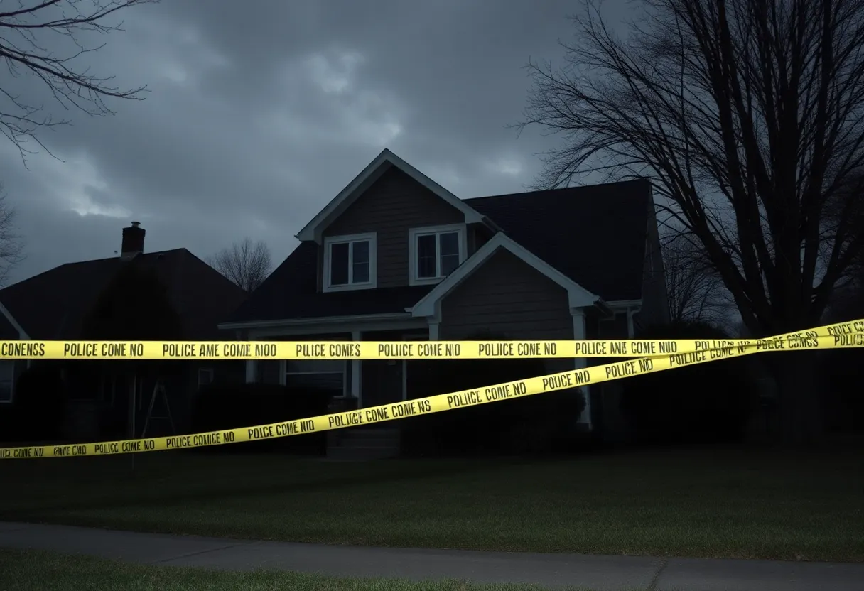 Police tape surrounding a suburban home after a tragic incident.