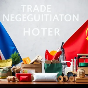Representation of trade negotiations with flags and goods