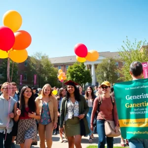 Students and faculty celebrating Giving Day at University of Mississippi