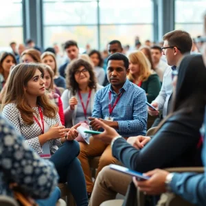 Participants engaging in discussions at the University of Mississippi symposium on AI and social media.