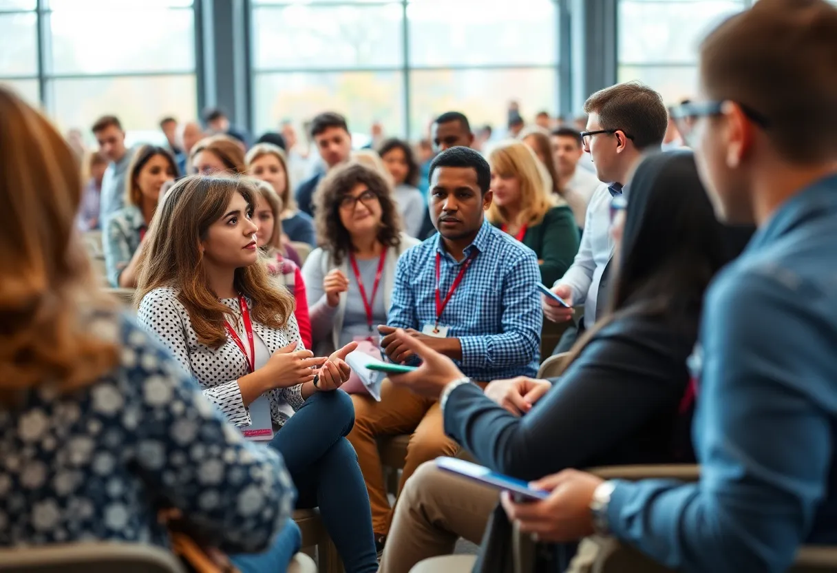 Participants engaging in discussions at the University of Mississippi symposium on AI and social media.