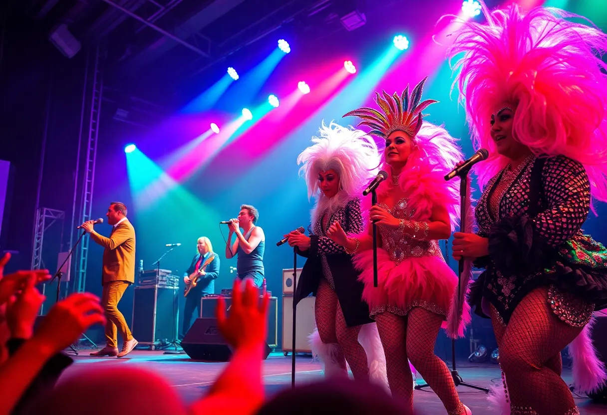 A dynamic performance scene at the Vision Video concert and drag show.