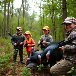 Young hunters participating in a turkey hunt in Mississippi