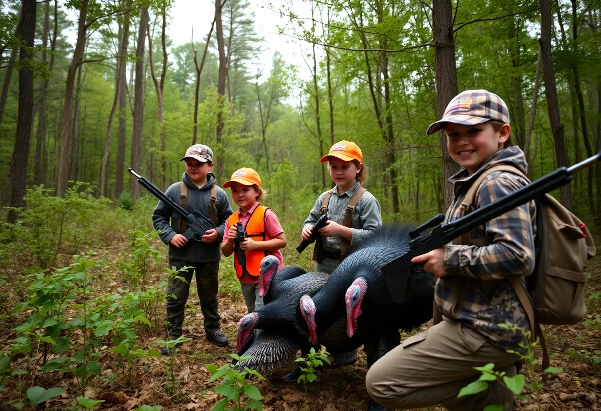 Young hunters participating in a turkey hunt in Mississippi