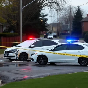 Police investigating an attempted arson scene with cars covered in lighter fluid.