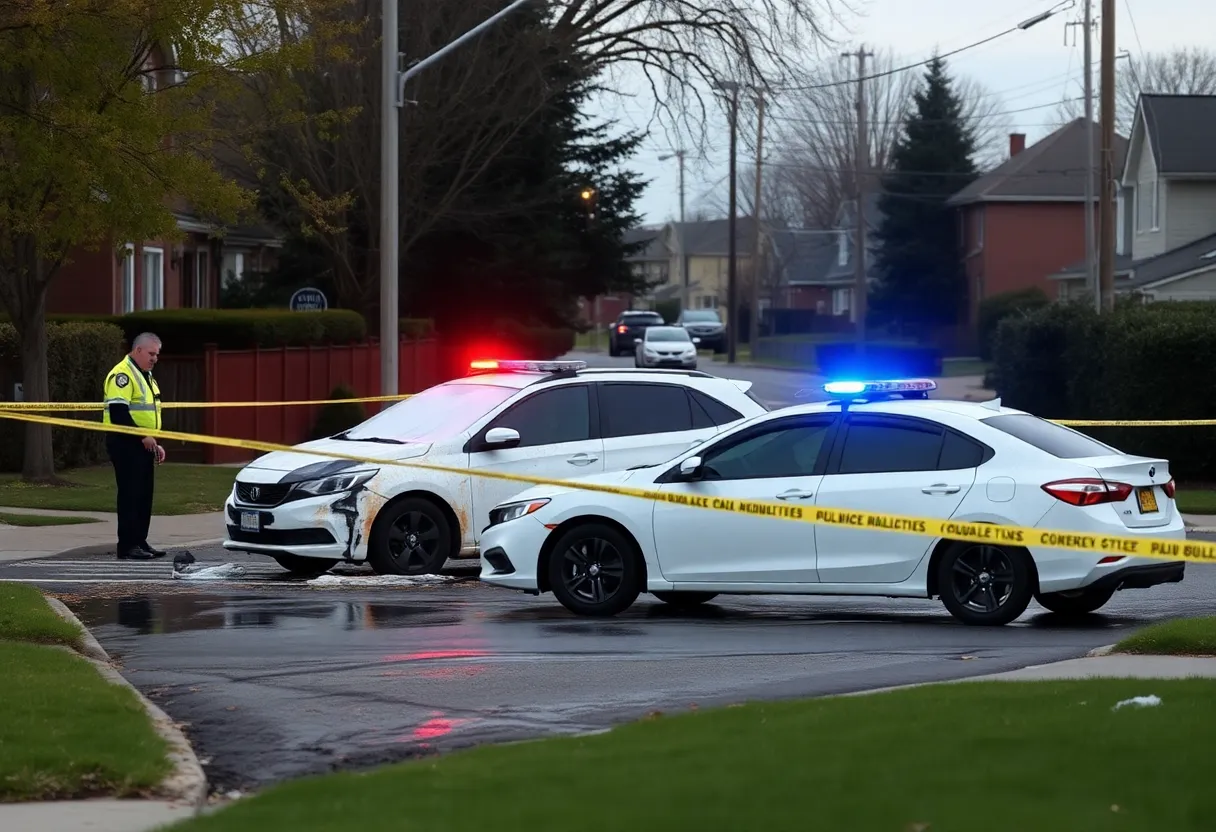 Police investigating an attempted arson scene with cars covered in lighter fluid.