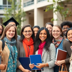 Diverse educators and students celebrating educational achievements at a university