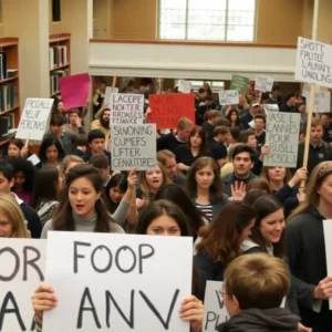 Students protesting in Columbia University's library