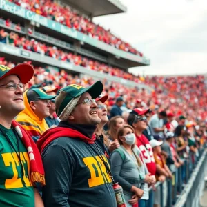Fans cheering at the Egg Bowl football game