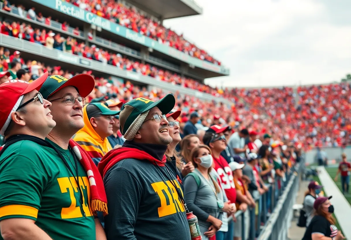 Fans cheering at the Egg Bowl football game