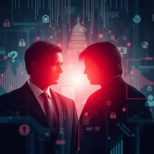 Abstract representation of a federal investigation and cybersecurity