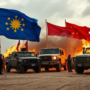 An illustration depicting rising military tensions between countries.