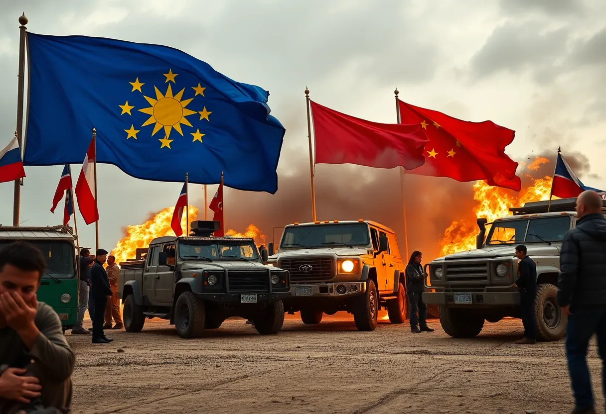 An illustration depicting rising military tensions between countries.