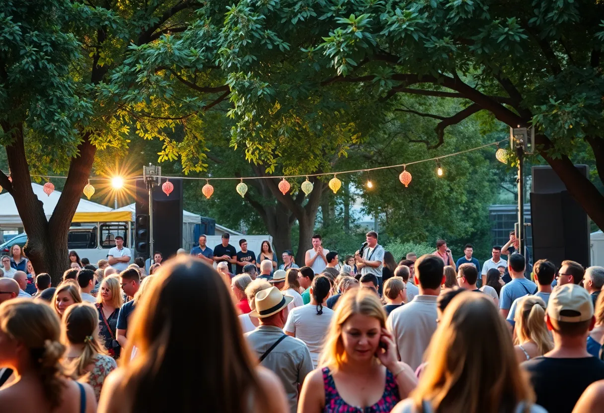 Attendees enjoying the Great Mississippi June Bugs Concert in a festive outdoor setting.
