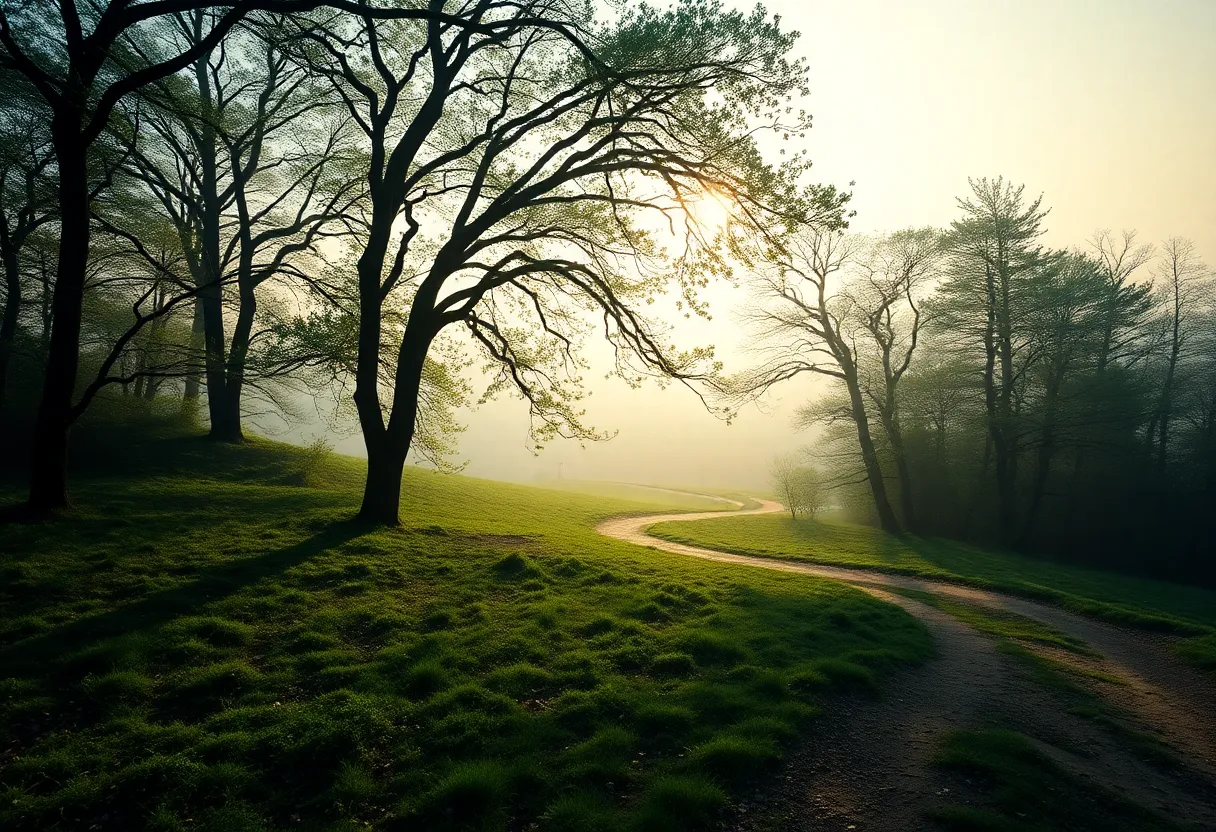 A winding path through a serene landscape, symbolizing hope.