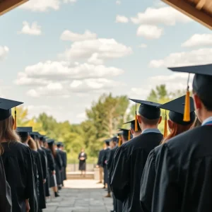 Graduating students in caps and gowns at Lafayette High School graduation ceremony