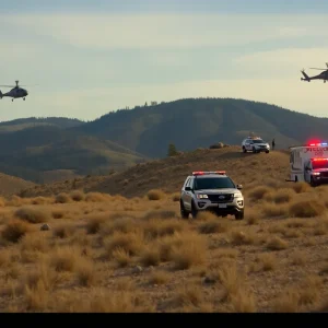 Law enforcement conducting a manhunt in the Ozark Mountains