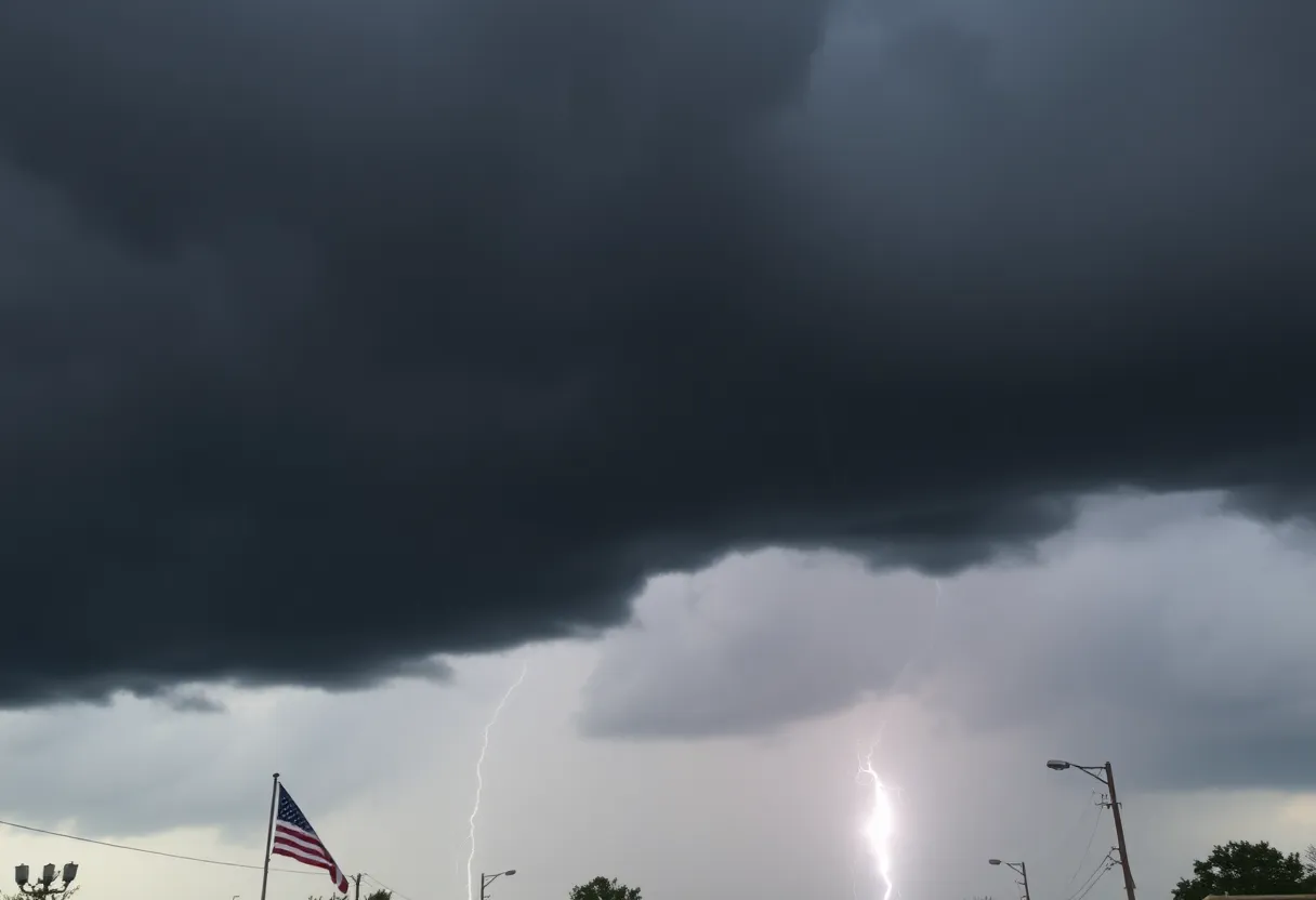 Dark clouds and heavy rainfall illustrating Memorial Day weekend thunderstorms